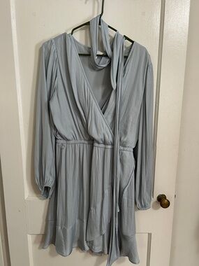 Lauren Conrad  Blue Long Sleeve Wrap Dress with Neck Tie
